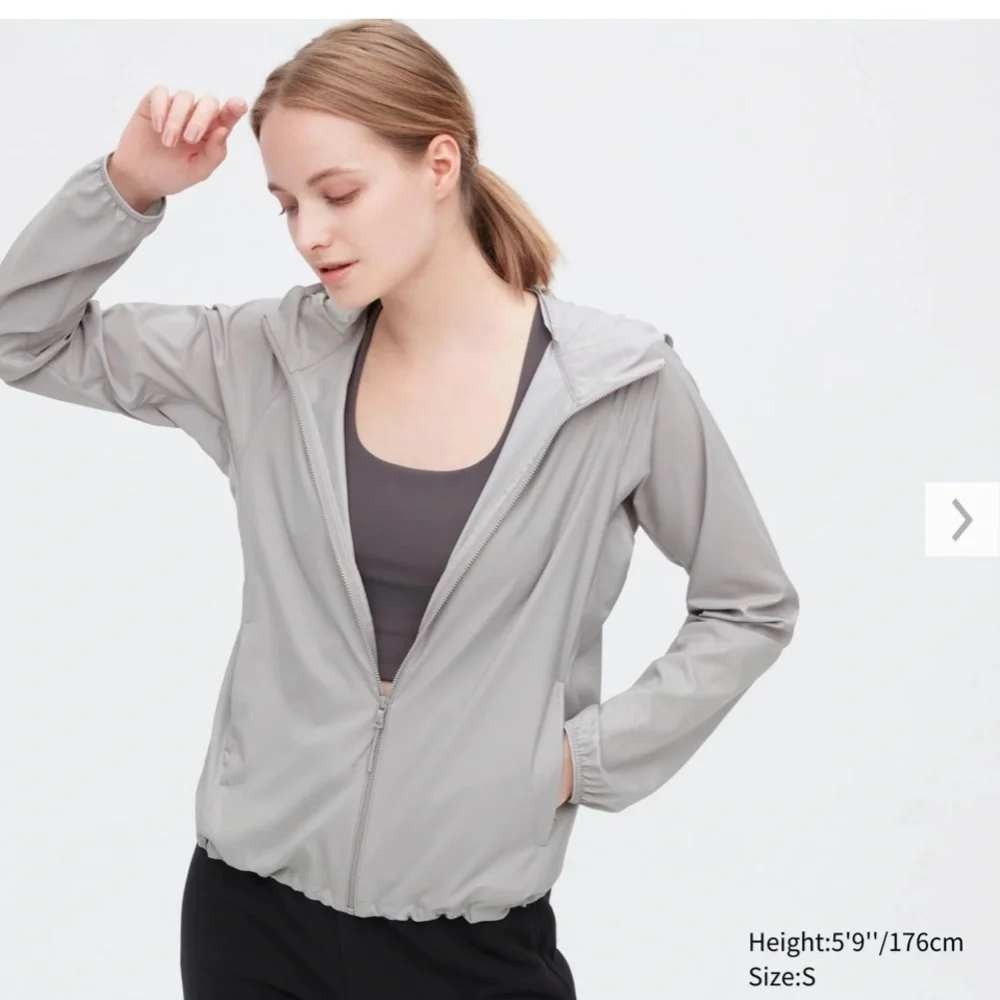 Uniqlo Pocketable UV Protection Parka Gray Full Zip Hooded Jacket 211-409095 L